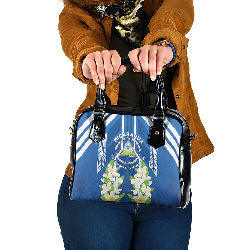 Nicaragua Independence Day 1821 Shoulder Handbag Coat Of Arms With Plumeria - Wonder Print Shop