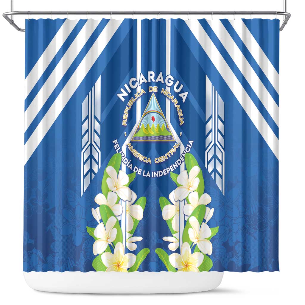 Nicaragua Independence Day 1821 Shower Curtain Coat Of Arms With Plumeria - Wonder Print Shop