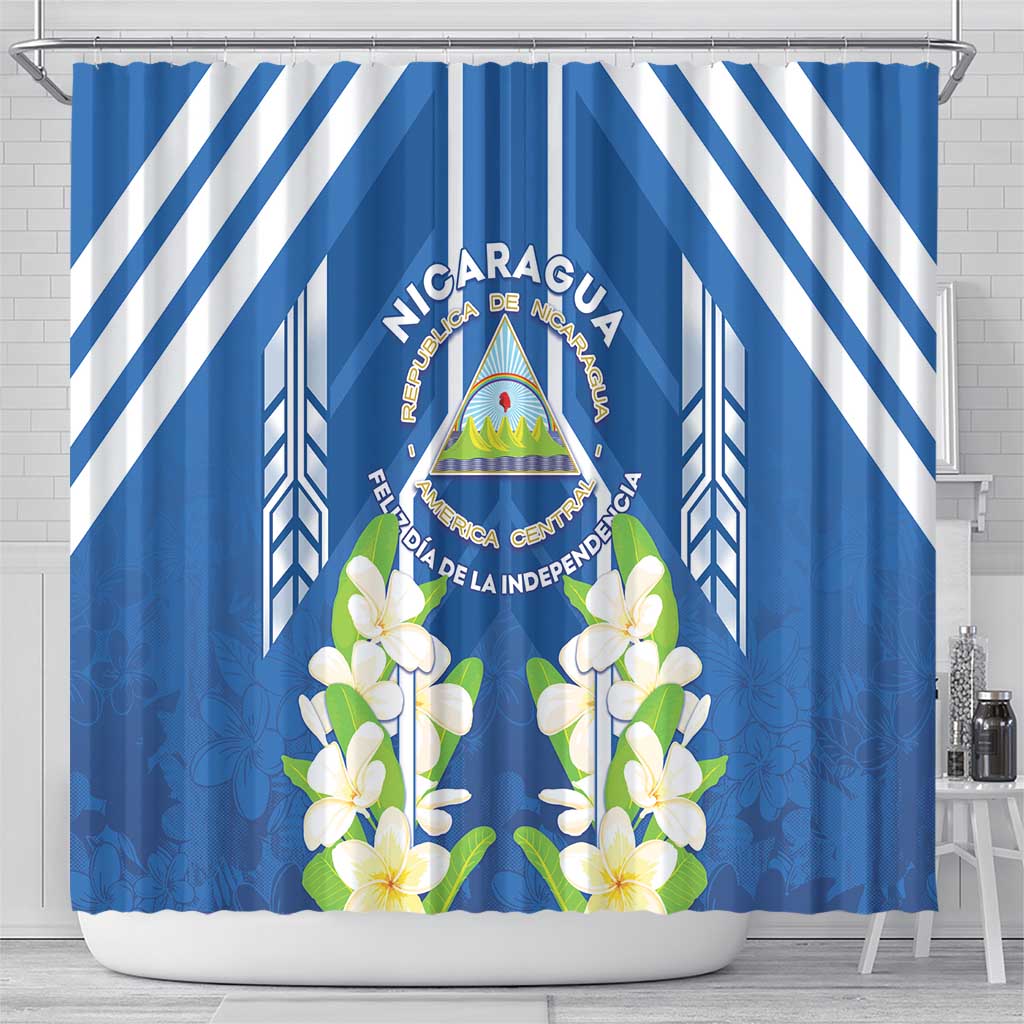 Nicaragua Independence Day 1821 Shower Curtain Coat Of Arms With Plumeria - Wonder Print Shop