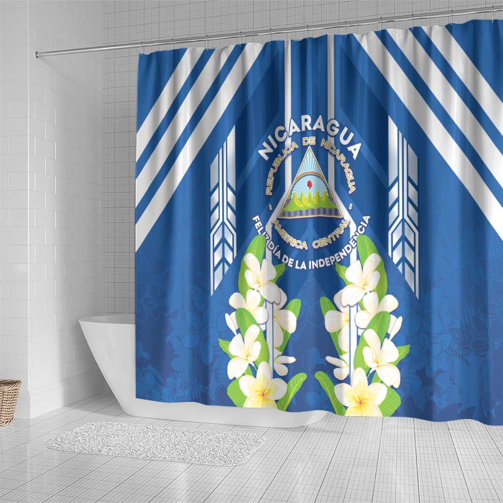 Nicaragua Independence Day 1821 Shower Curtain Coat Of Arms With Plumeria - Wonder Print Shop