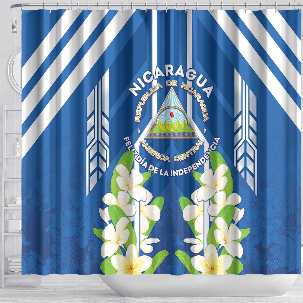 Nicaragua Independence Day 1821 Shower Curtain Coat Of Arms With Plumeria - Wonder Print Shop