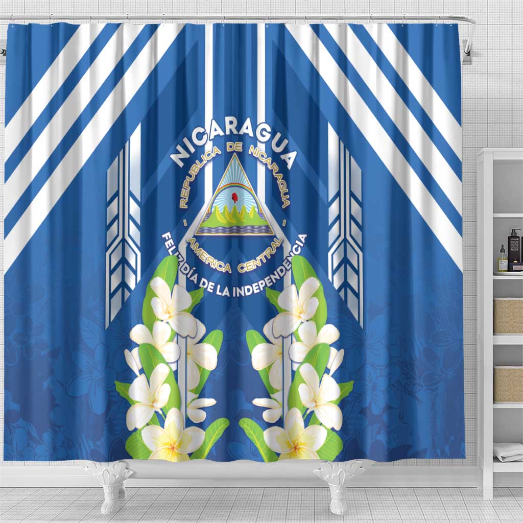 Nicaragua Independence Day 1821 Shower Curtain Coat Of Arms With Plumeria - Wonder Print Shop