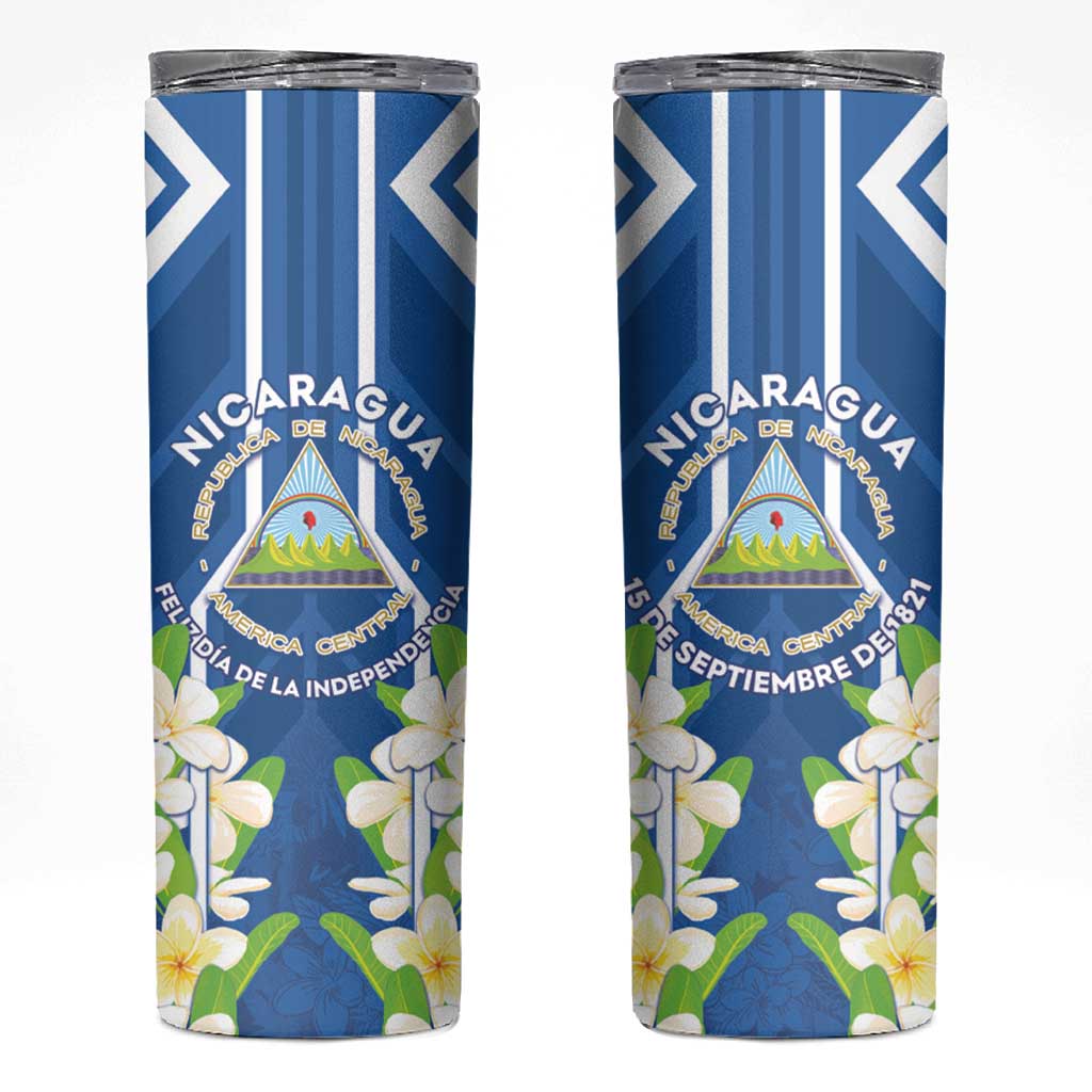 Nicaragua Independence Day 1821 Skinny Tumbler Coat Of Arms With Plumeria - Wonder Print Shop
