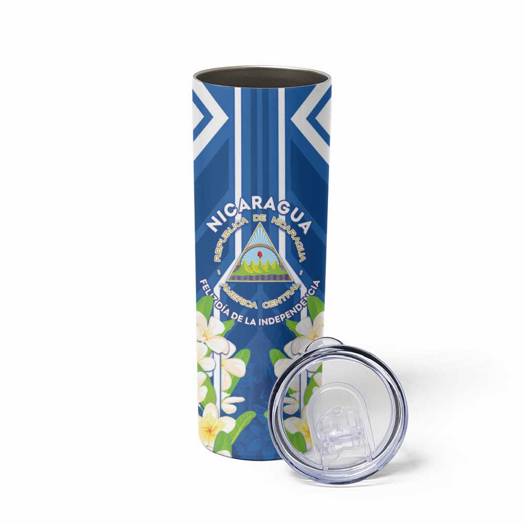 Nicaragua Independence Day 1821 Skinny Tumbler Coat Of Arms With Plumeria - Wonder Print Shop