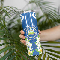 Nicaragua Independence Day 1821 Skinny Tumbler Coat Of Arms With Plumeria - Wonder Print Shop