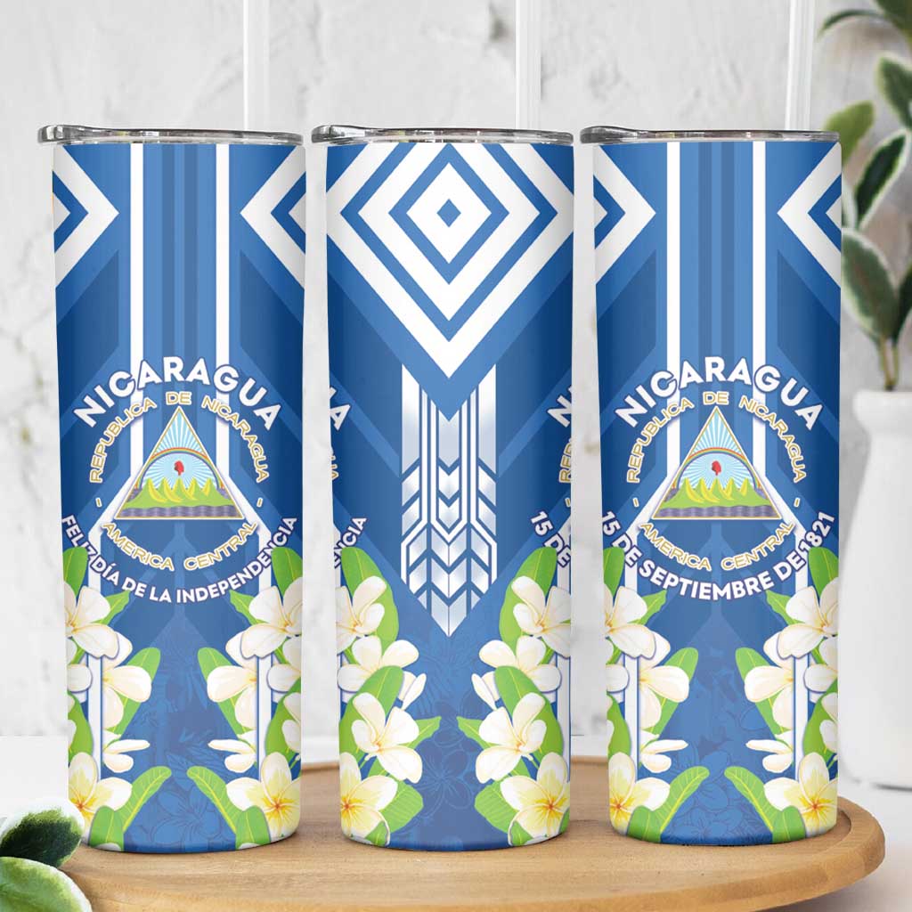 Nicaragua Independence Day 1821 Skinny Tumbler Coat Of Arms With Plumeria - Wonder Print Shop