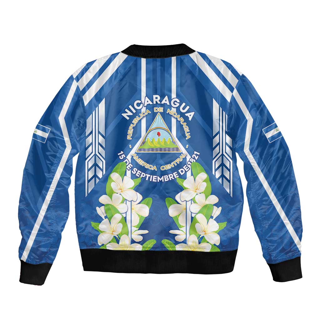Nicaragua Independence Day 1821 Sleeve Zip Bomber Jacket Coat Of Arms With Plumeria - Wonder Print Shop