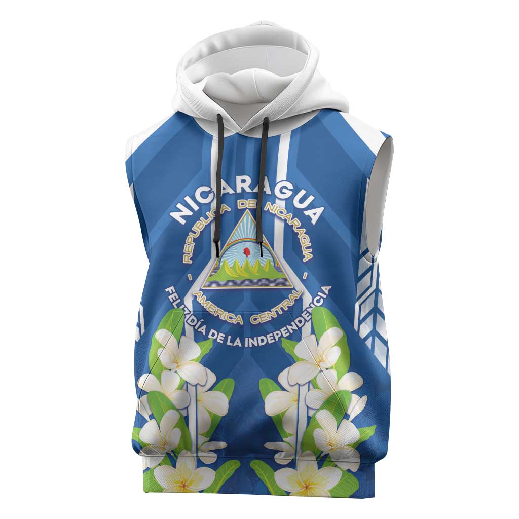 Nicaragua Independence Day 1821 Sleeveless Hoodie Coat Of Arms With Plumeria - Wonder Print Shop