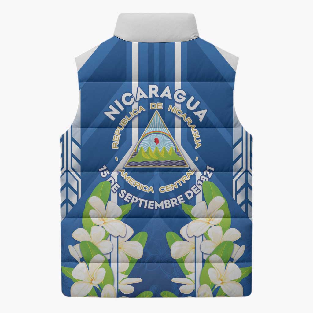 Nicaragua Independence Day 1821 Sleeveless Puffer Jacket Coat Of Arms With Plumeria - Wonder Print Shop
