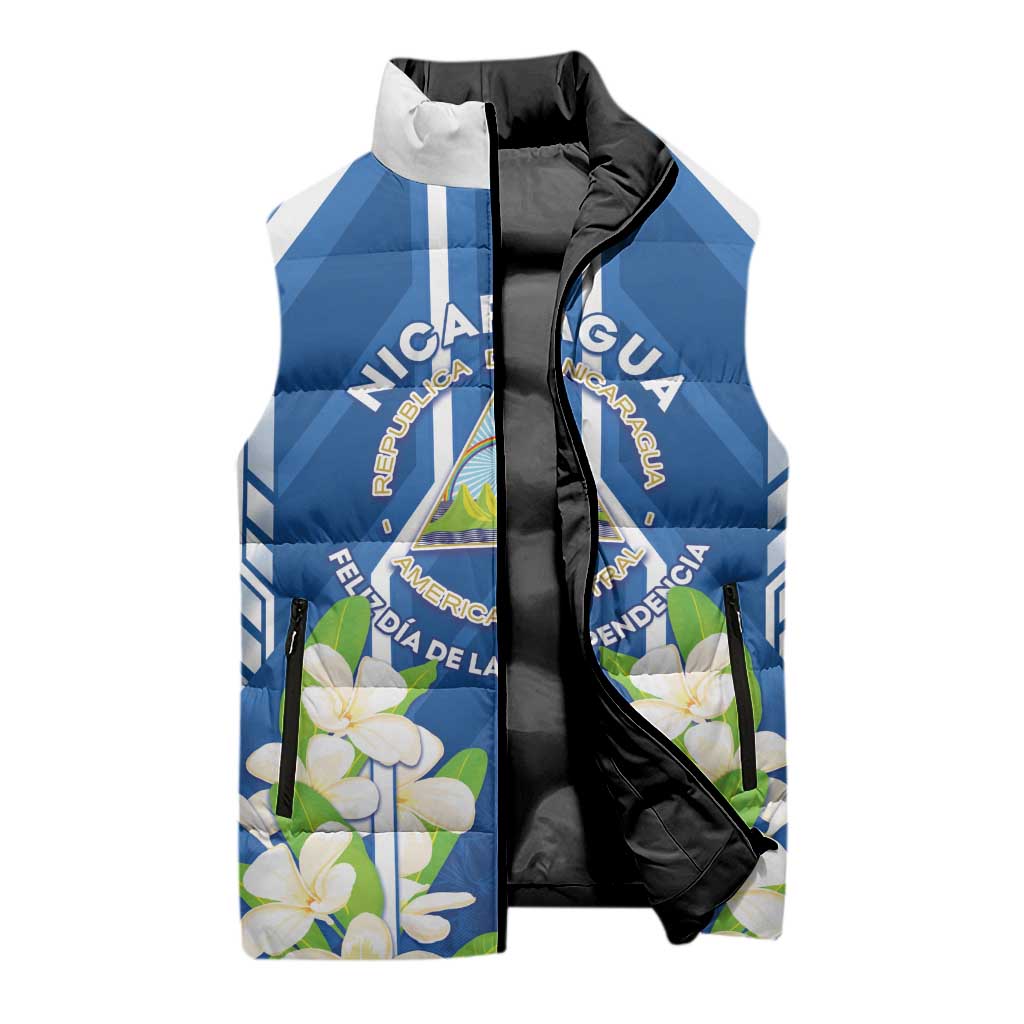 Nicaragua Independence Day 1821 Sleeveless Puffer Jacket Coat Of Arms With Plumeria - Wonder Print Shop