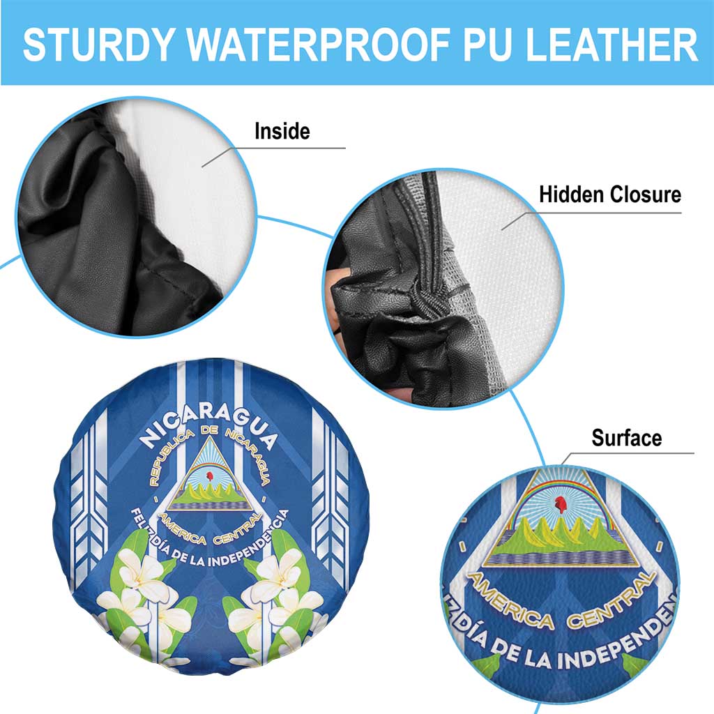 Nicaragua Independence Day 1821 Spare Tire Cover Coat Of Arms With Plumeria - Wonder Print Shop