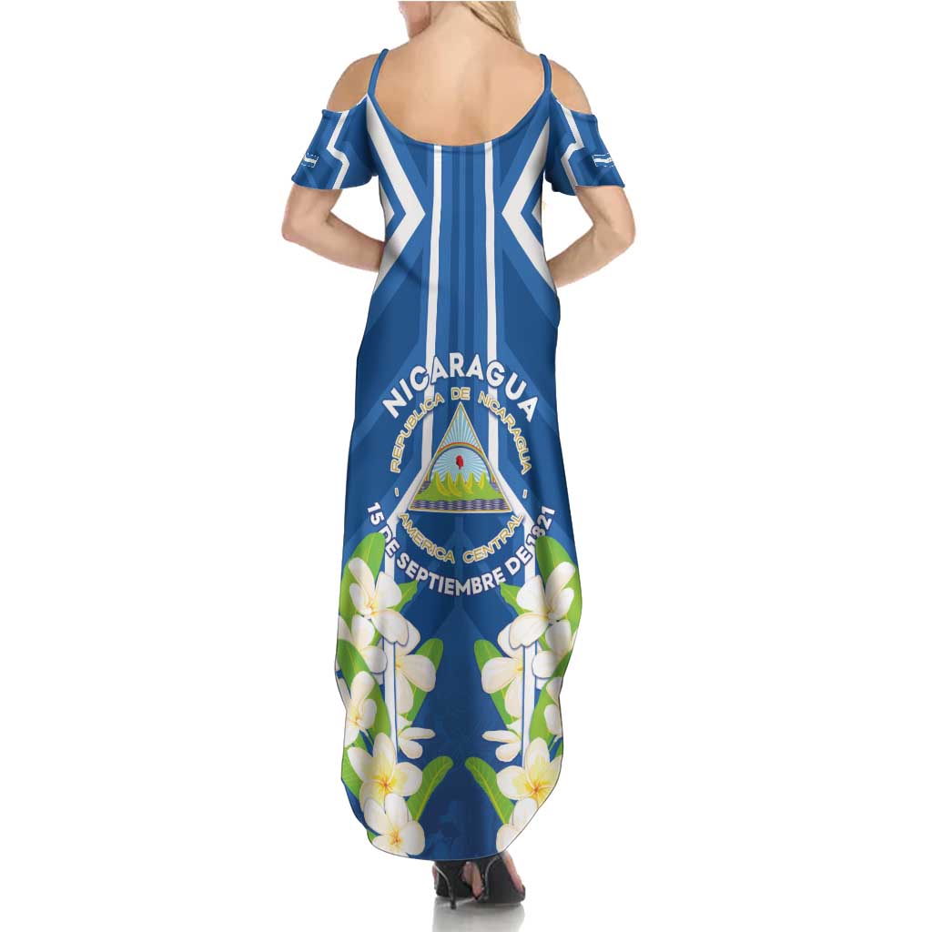 Nicaragua Independence Day 1821 Summer Maxi Dress Coat Of Arms With Plumeria - Wonder Print Shop