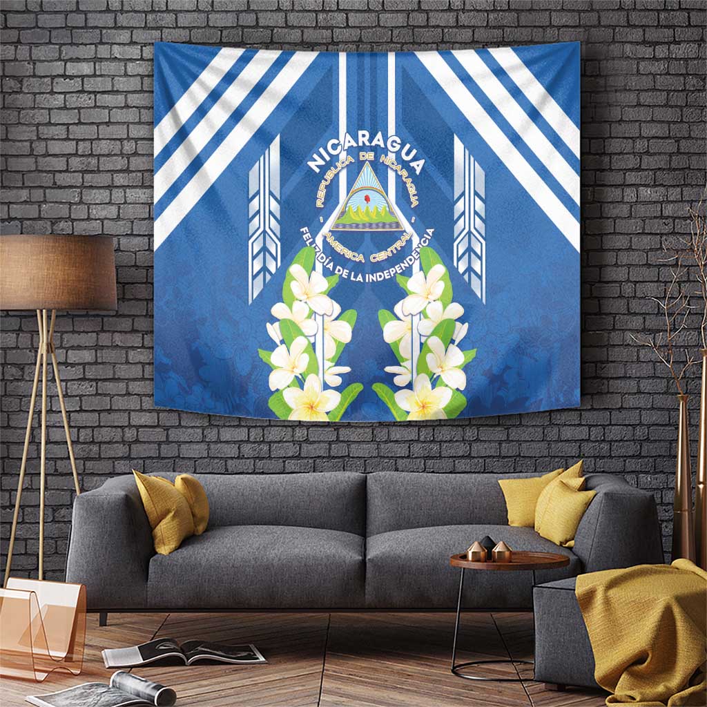 Nicaragua Independence Day 1821 Tapestry Coat Of Arms With Plumeria - Wonder Print Shop