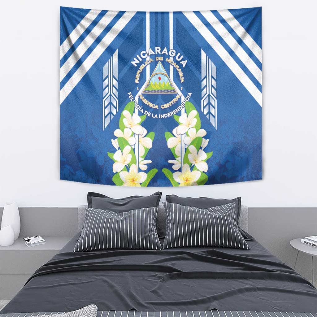 Nicaragua Independence Day 1821 Tapestry Coat Of Arms With Plumeria - Wonder Print Shop