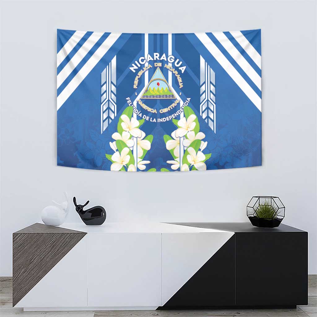 Nicaragua Independence Day 1821 Tapestry Coat Of Arms With Plumeria - Wonder Print Shop