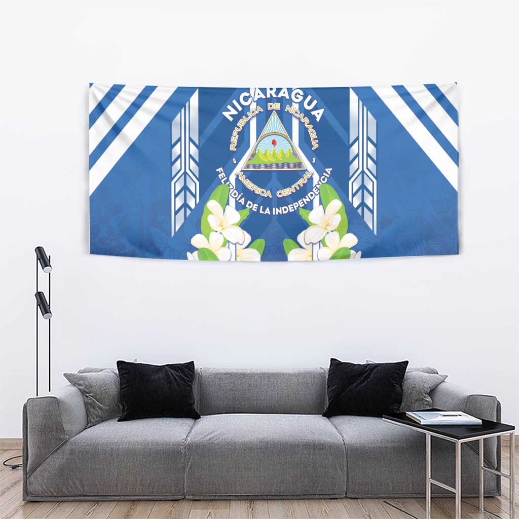 Nicaragua Independence Day 1821 Tapestry Coat Of Arms With Plumeria - Wonder Print Shop