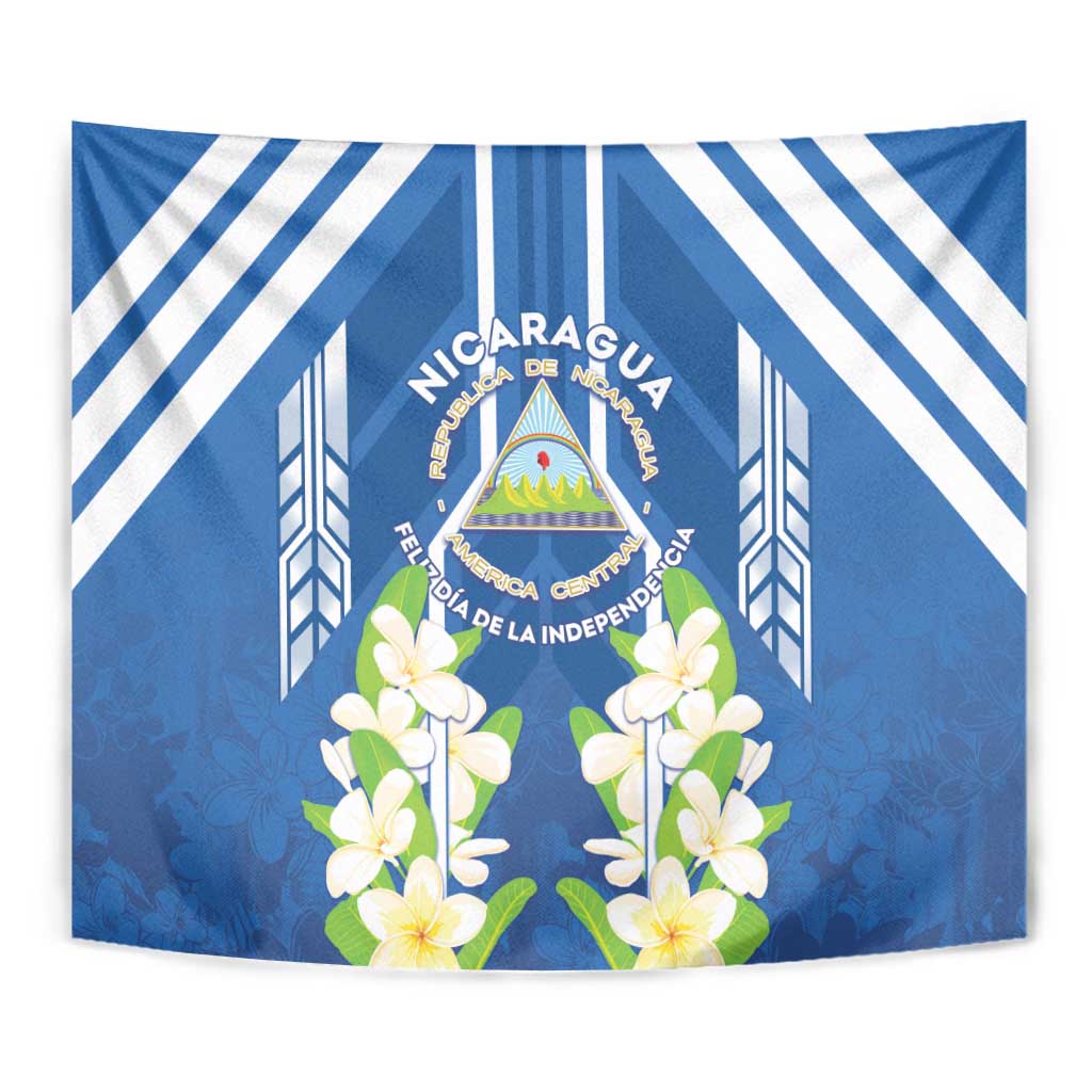 Nicaragua Independence Day 1821 Tapestry Coat Of Arms With Plumeria - Wonder Print Shop