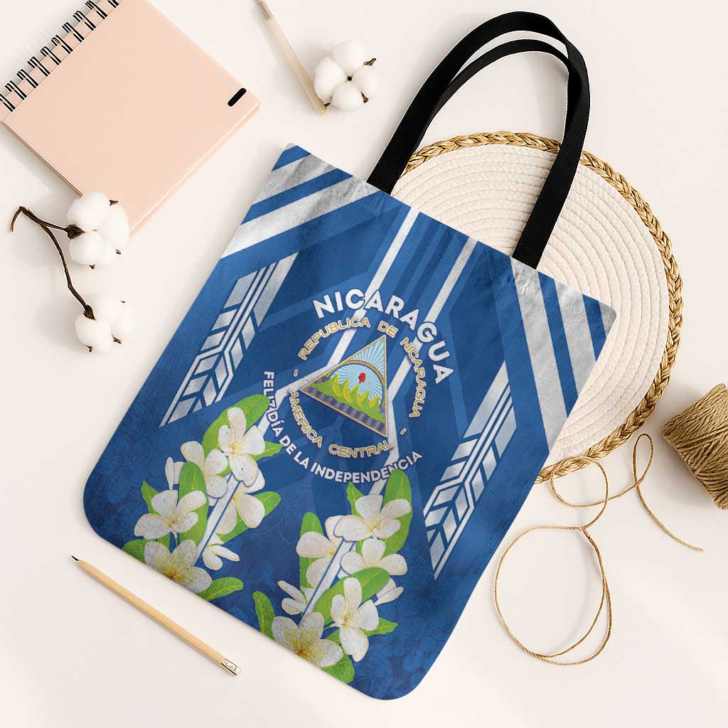 Nicaragua Independence Day 1821 Tote Bag Coat Of Arms With Plumeria - Wonder Print Shop