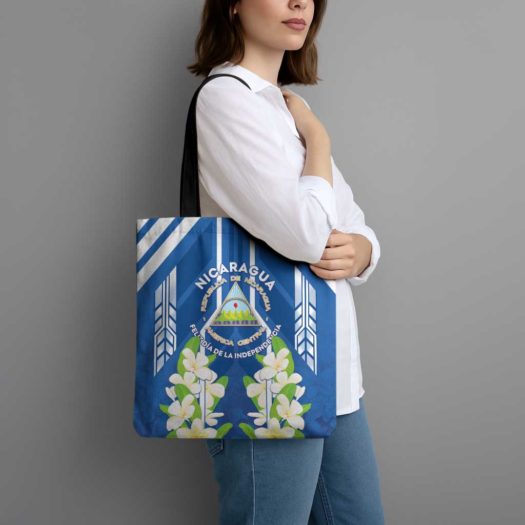 Nicaragua Independence Day 1821 Tote Bag Coat Of Arms With Plumeria - Wonder Print Shop
