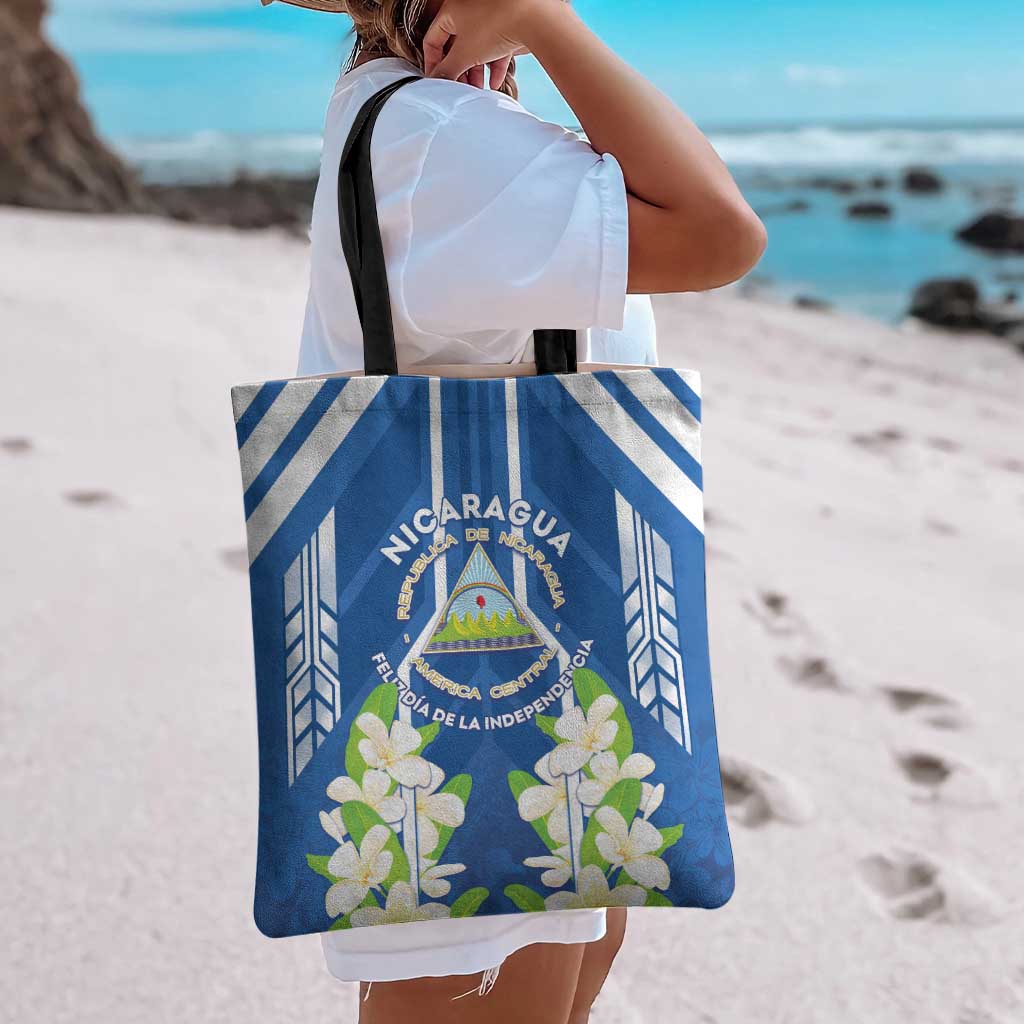 Nicaragua Independence Day 1821 Tote Bag Coat Of Arms With Plumeria - Wonder Print Shop