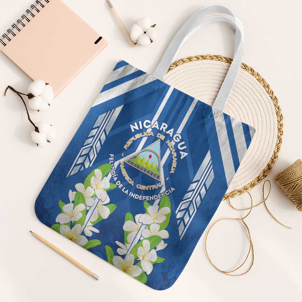 Nicaragua Independence Day 1821 Tote Bag Coat Of Arms With Plumeria - Wonder Print Shop