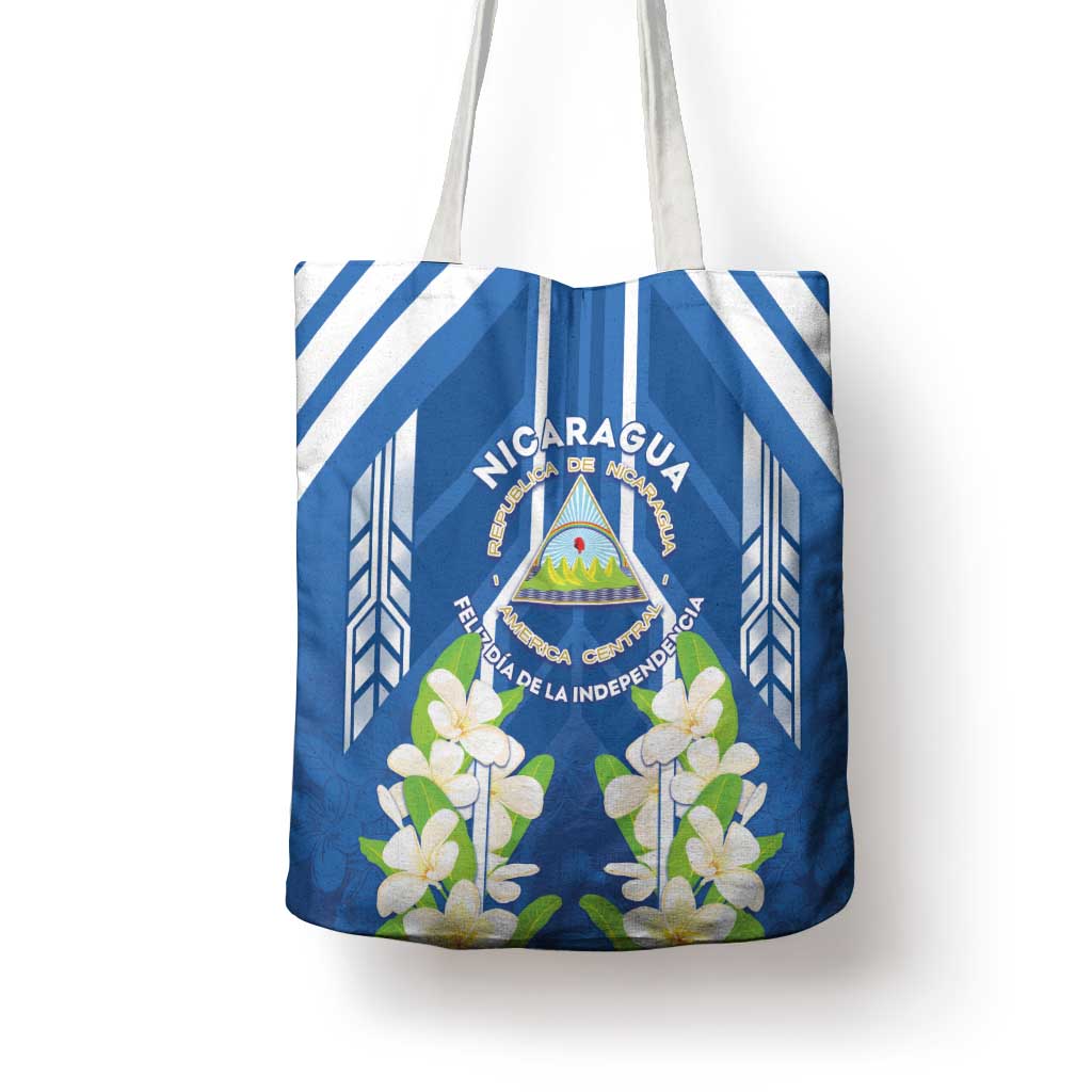 Nicaragua Independence Day 1821 Tote Bag Coat Of Arms With Plumeria - Wonder Print Shop