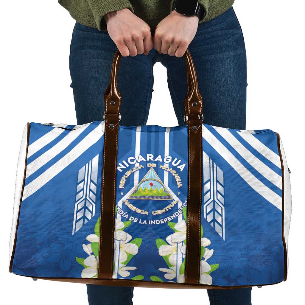 Nicaragua Independence Day 1821 Travel Bag Coat Of Arms With Plumeria - Wonder Print Shop
