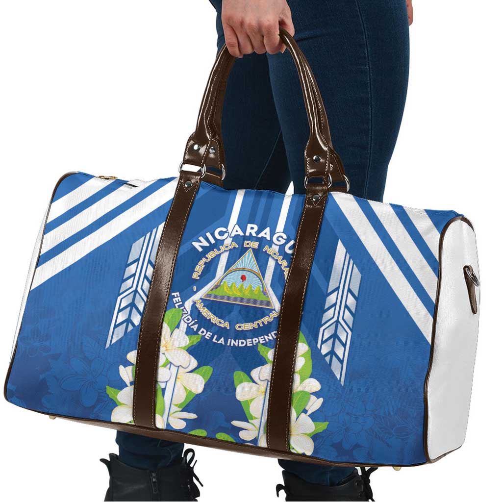 Nicaragua Independence Day 1821 Travel Bag Coat Of Arms With Plumeria - Wonder Print Shop