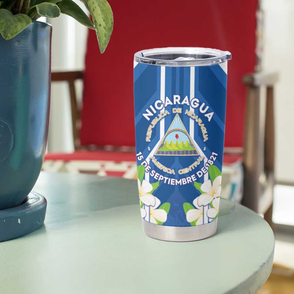 Nicaragua Independence Day 1821 Tumbler Cup Coat Of Arms With Plumeria - Wonder Print Shop