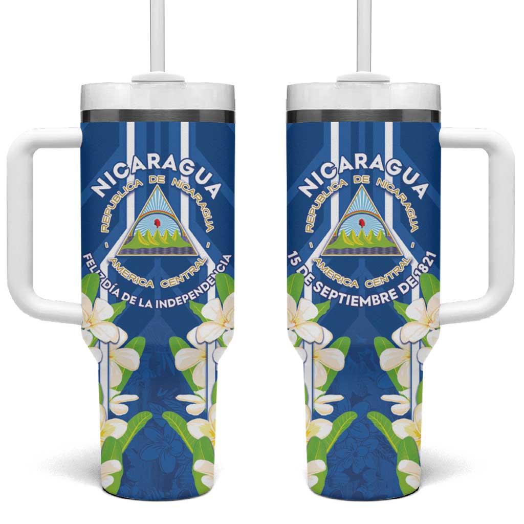 Nicaragua Independence Day 1821 Tumbler With Handle Coat Of Arms With Plumeria - Wonder Print Shop