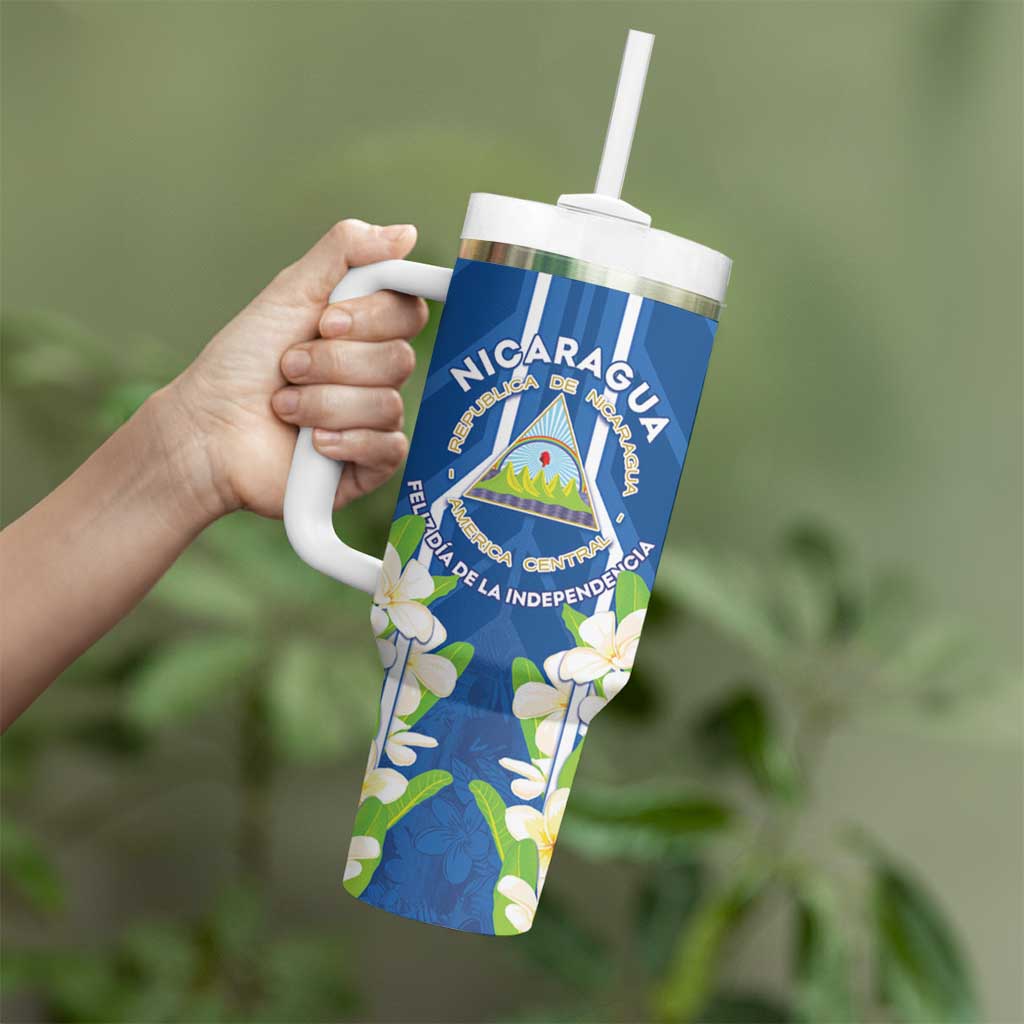 Nicaragua Independence Day 1821 Tumbler With Handle Coat Of Arms With Plumeria - Wonder Print Shop