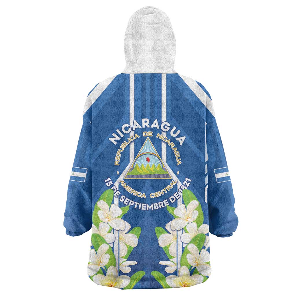 Nicaragua Independence Day 1821 Wearable Blanket Hoodie Coat Of Arms With Plumeria - Wonder Print Shop