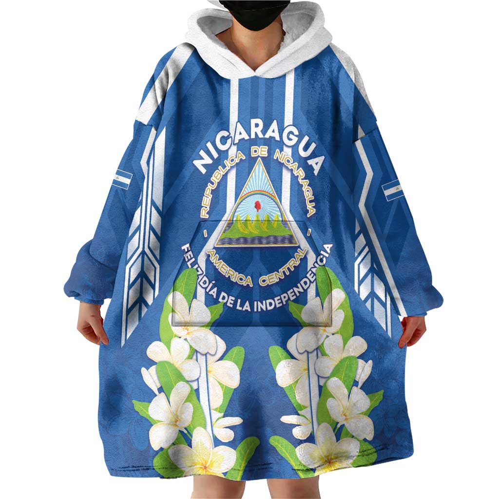 Nicaragua Independence Day 1821 Wearable Blanket Hoodie Coat Of Arms With Plumeria - Wonder Print Shop