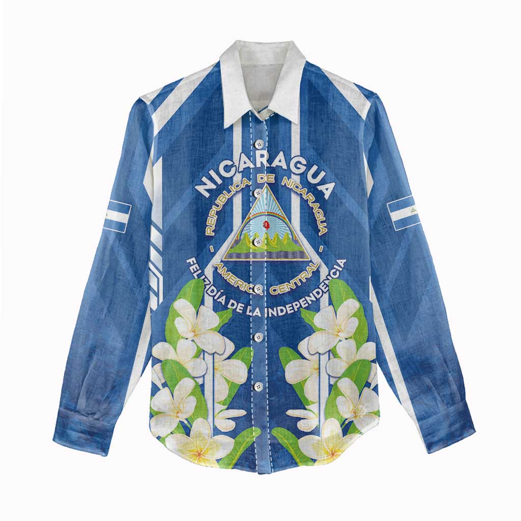 Nicaragua Independence Day 1821 Women Casual Shirt Coat Of Arms With Plumeria - Wonder Print Shop