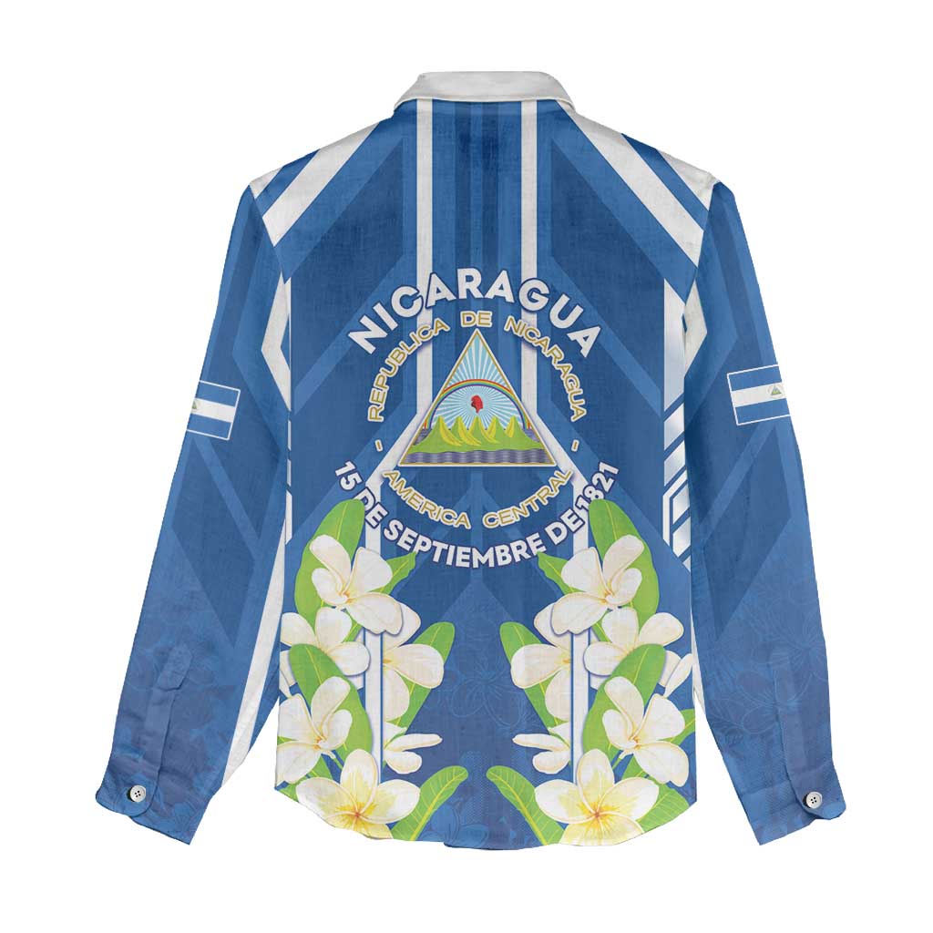 Nicaragua Independence Day 1821 Women Casual Shirt Coat Of Arms With Plumeria - Wonder Print Shop