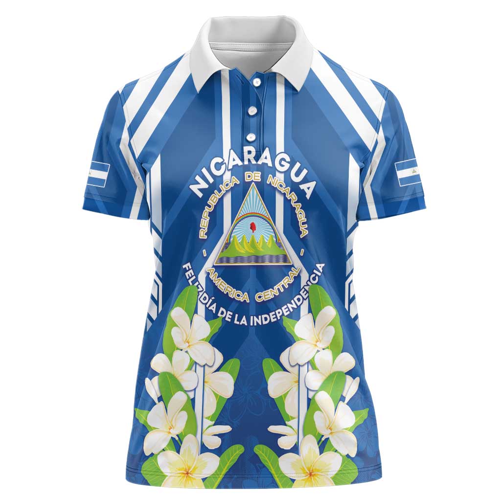 Nicaragua Independence Day 1821 Women Polo Shirt Coat Of Arms With Plumeria - Wonder Print Shop
