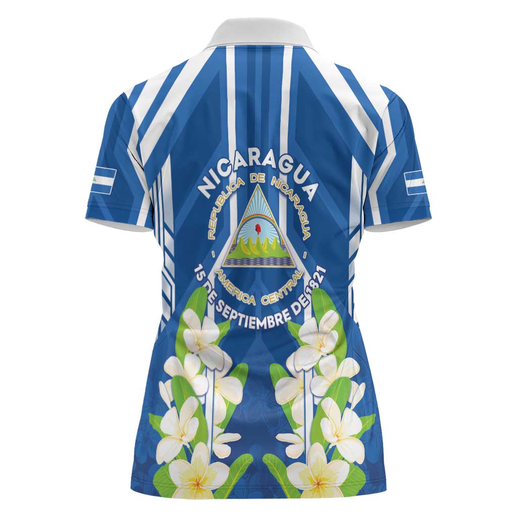 Nicaragua Independence Day 1821 Women Polo Shirt Coat Of Arms With Plumeria - Wonder Print Shop
