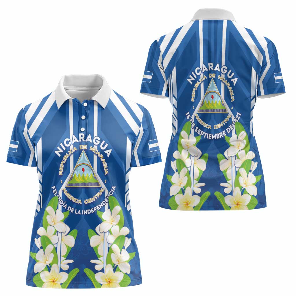 Nicaragua Independence Day 1821 Women Polo Shirt Coat Of Arms With Plumeria - Wonder Print Shop