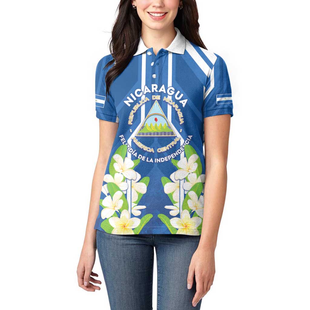 Nicaragua Independence Day 1821 Women Polo Shirt Coat Of Arms With Plumeria - Wonder Print Shop