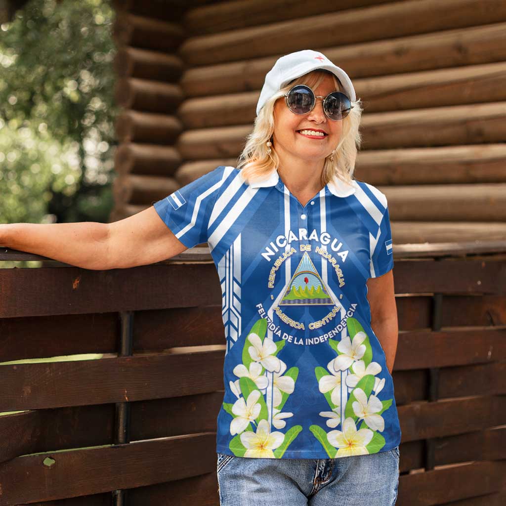 Nicaragua Independence Day 1821 Women Polo Shirt Coat Of Arms With Plumeria - Wonder Print Shop