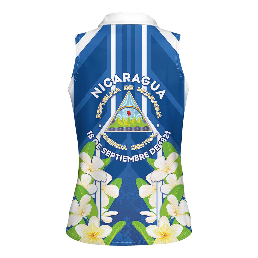 Nicaragua Independence Day 1821 Women Sleeveless Polo Shirt Coat Of Arms With Plumeria - Wonder Print Shop