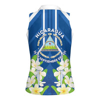 Nicaragua Independence Day 1821 Women Sleeveless Polo Shirt Coat Of Arms With Plumeria - Wonder Print Shop