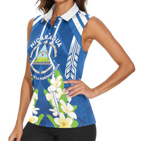 Nicaragua Independence Day 1821 Women Sleeveless Polo Shirt Coat Of Arms With Plumeria - Wonder Print Shop