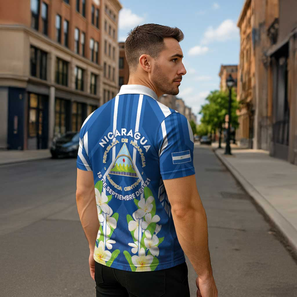 Nicaragua Independence Day 1821 Zipper Polo Shirt Coat Of Arms With Plumeria - Wonder Print Shop