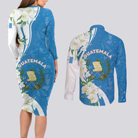 Guatemala 1821 Chapin Couples Matching Long Sleeve Bodycon Dress and Long Sleeve Button Shirt Happy Independence Day - Wonder Print Shop