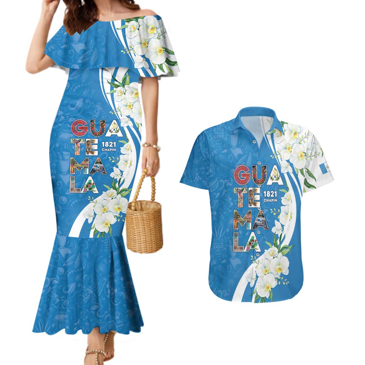 Guatemala 1821 Chapin Couples Matching Mermaid Dress and Hawaiian Shirt Happy Independence Day - Wonder Print Shop