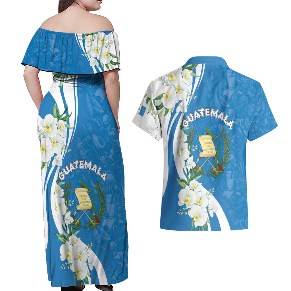 Guatemala 1821 Chapin Couples Matching Off Shoulder Maxi Dress and Hawaiian Shirt Happy Independence Day - Wonder Print Shop
