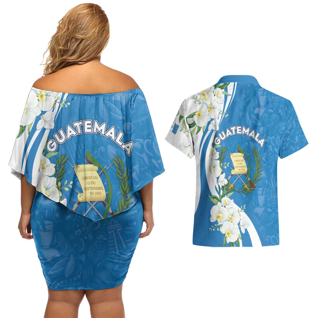 Guatemala 1821 Chapin Couples Matching Off Shoulder Short Dress and Hawaiian Shirt Happy Independence Day - Wonder Print Shop