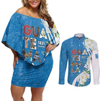 Guatemala 1821 Chapin Couples Matching Off Shoulder Short Dress and Long Sleeve Button Shirt Happy Independence Day - Wonder Print Shop
