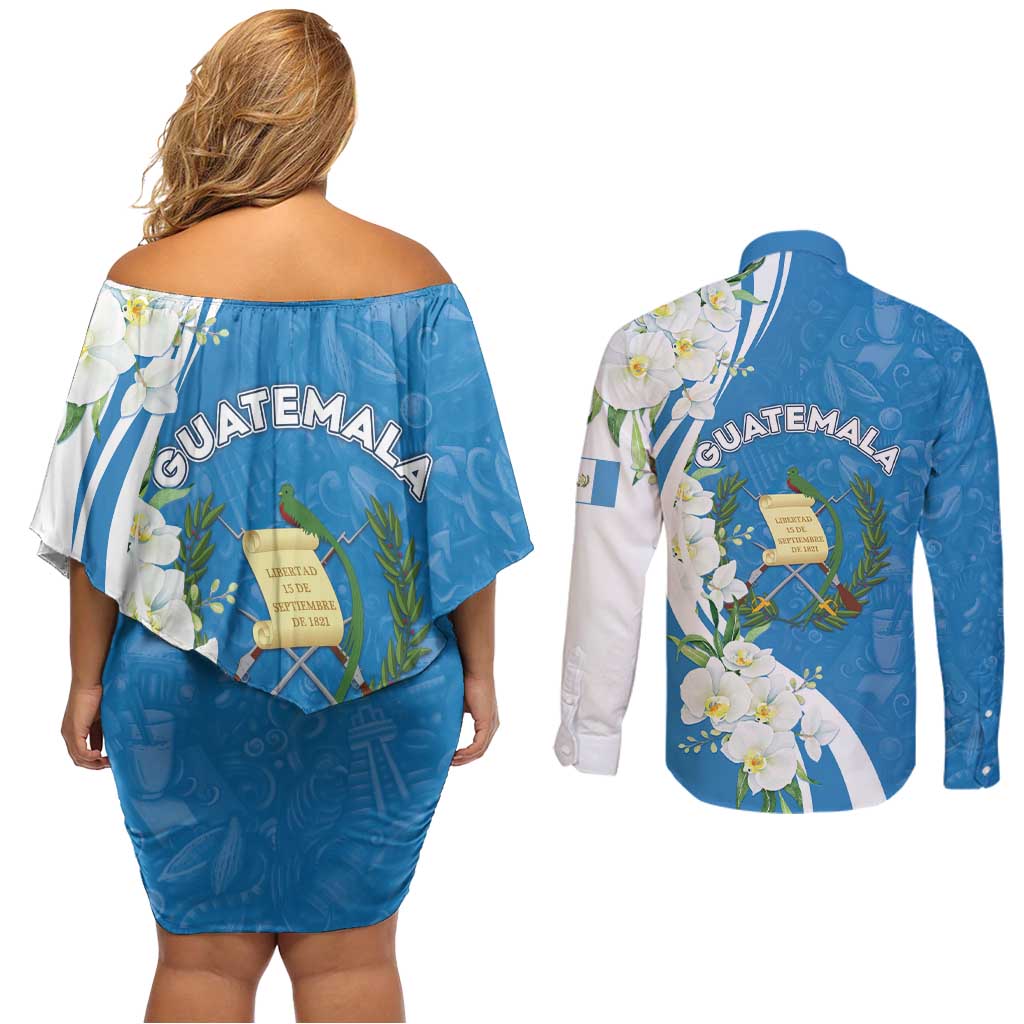 Guatemala 1821 Chapin Couples Matching Off Shoulder Short Dress and Long Sleeve Button Shirt Happy Independence Day - Wonder Print Shop